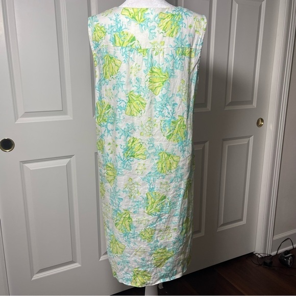 J. Jill Love Linen Coral Reef and Turtle Dress Sleeveless V-Neck Lined Large - Picture 4 of 15